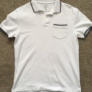 J Crew pique white polo with navy trim